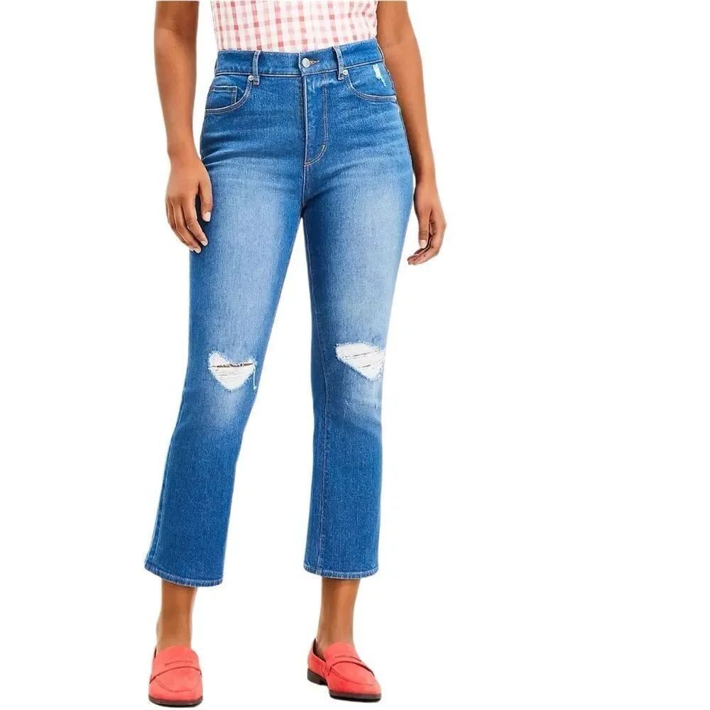 Loft Destructed High Rise Kick Crop Jeans in Mid Wash Size 31/12